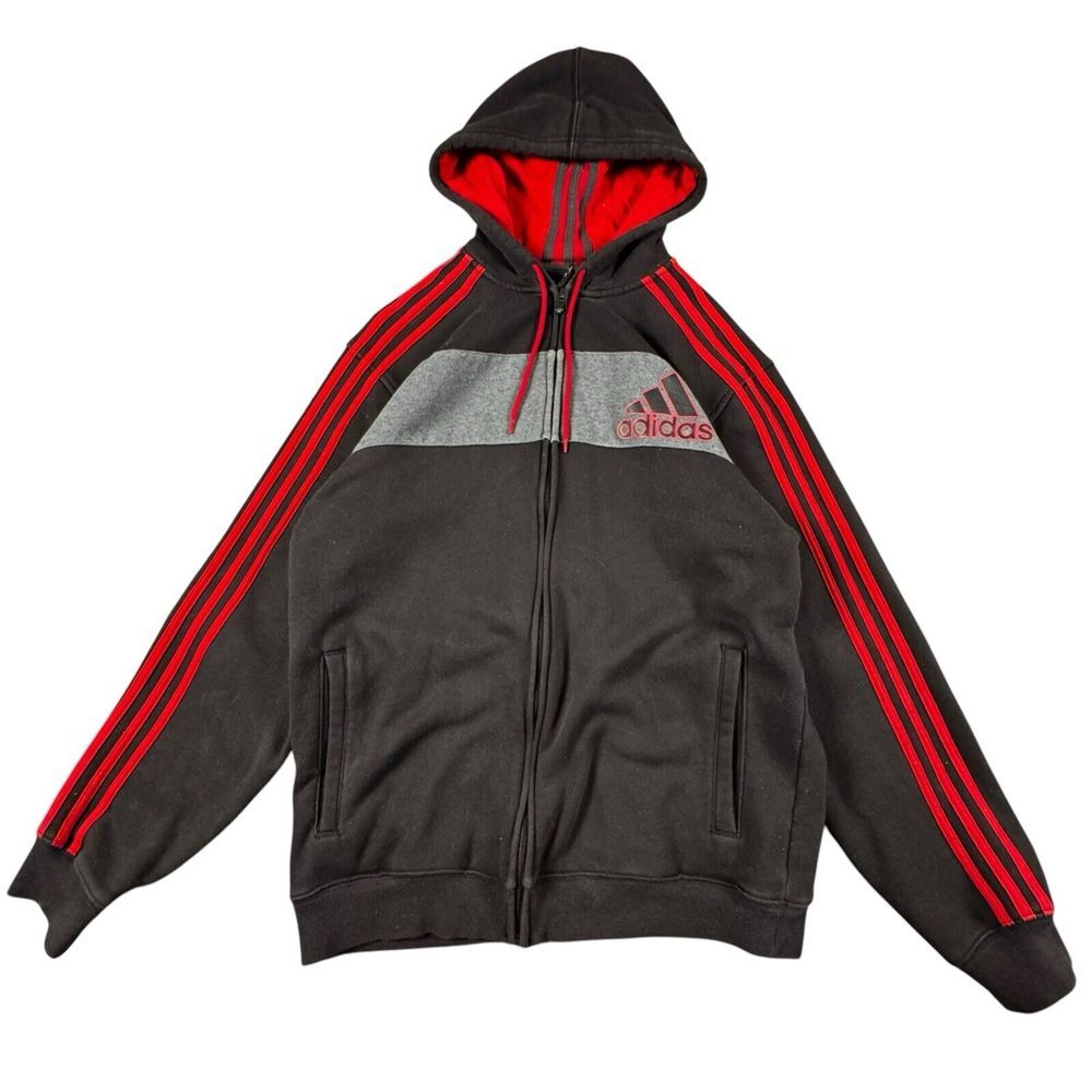 Vintage Adidas Hoodie Men's Large Full Zip Y2K Athletic Sweatshirt Jacket Fleece